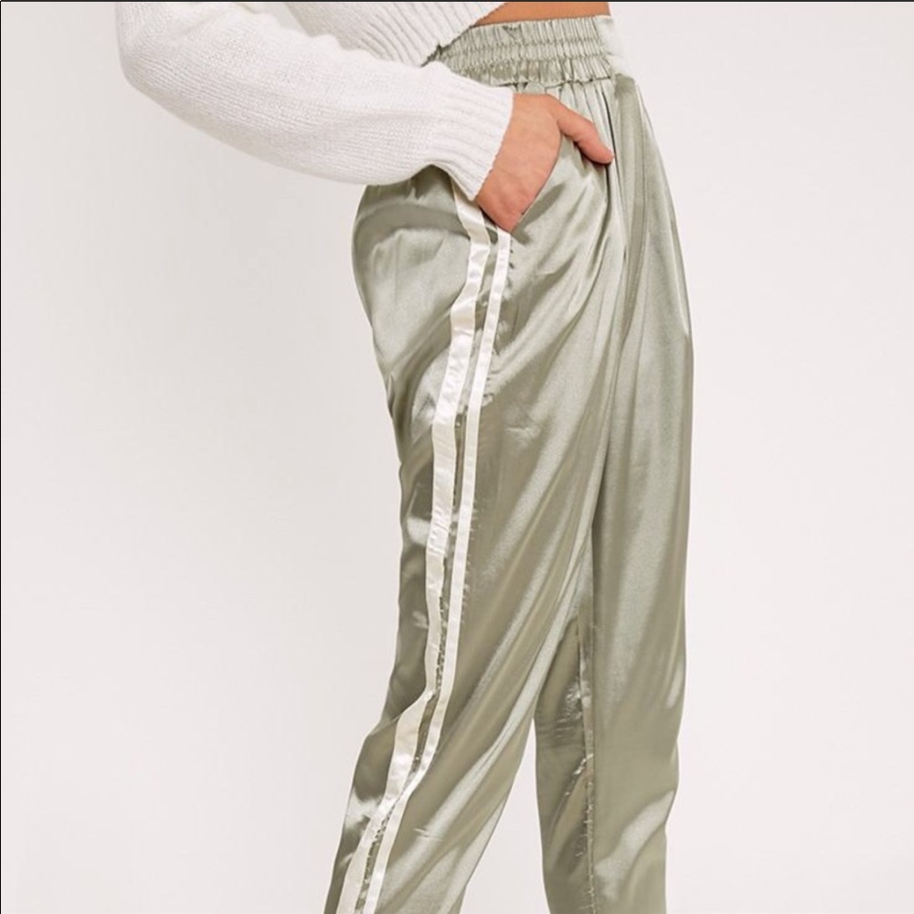 Sage Satin Track Pants - Picture 2 of 5